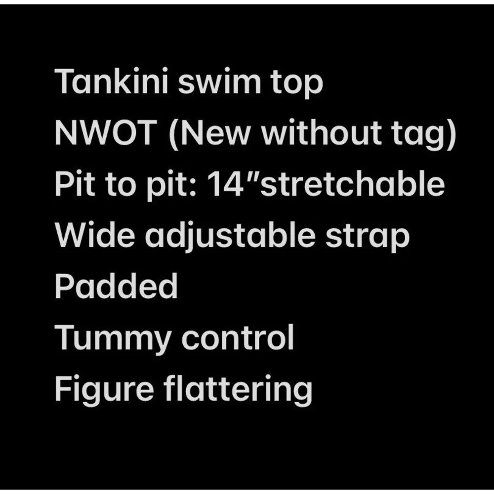 NWOT Black Tankini Swim Top Tummy Control Padded Adjustable Straps Size M - Picture 2 of 7